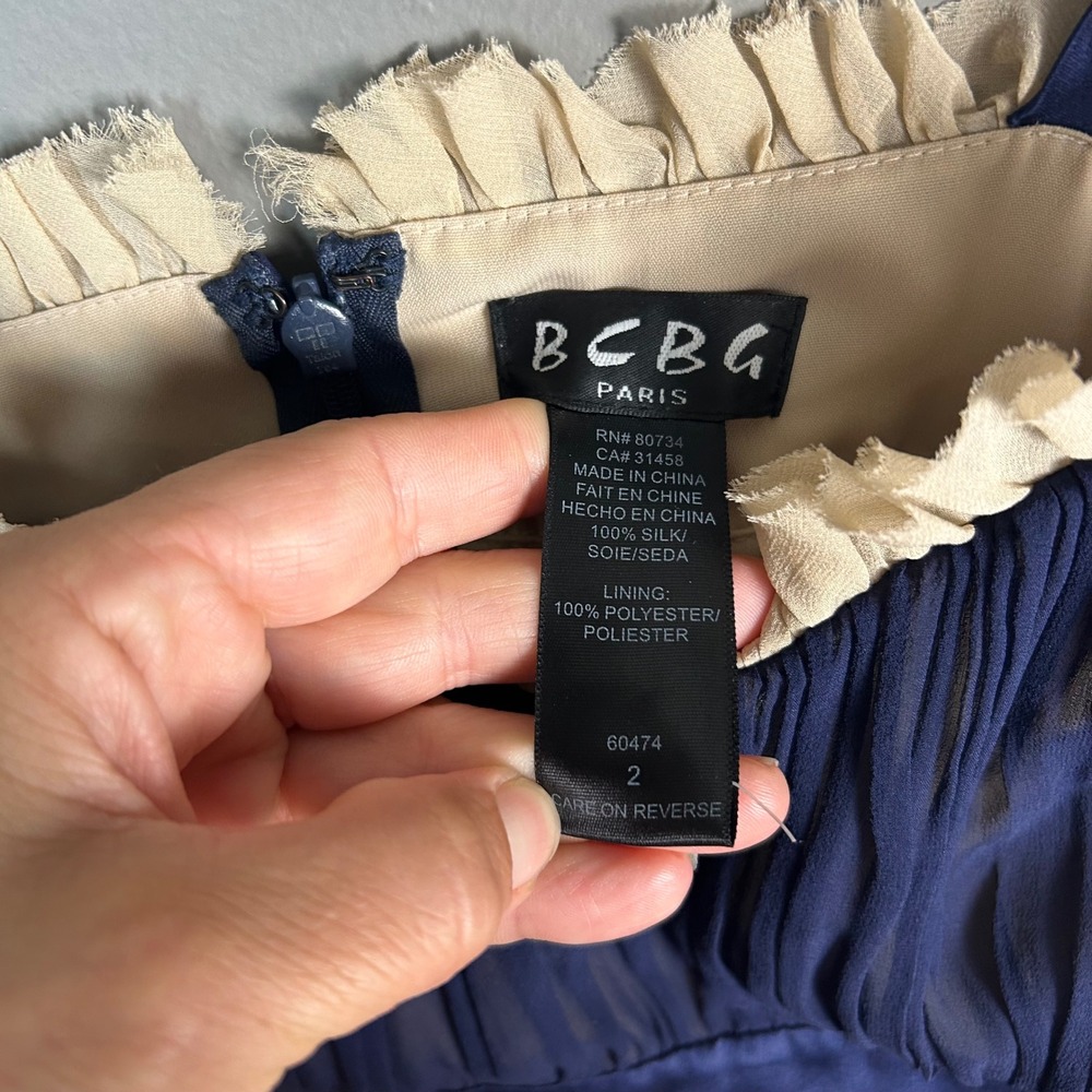 90s Regency Balletcore Silk Slip Dress Size 2 BCBG Blue Chiffon Dainty Cocktail - Picture 8 of 12